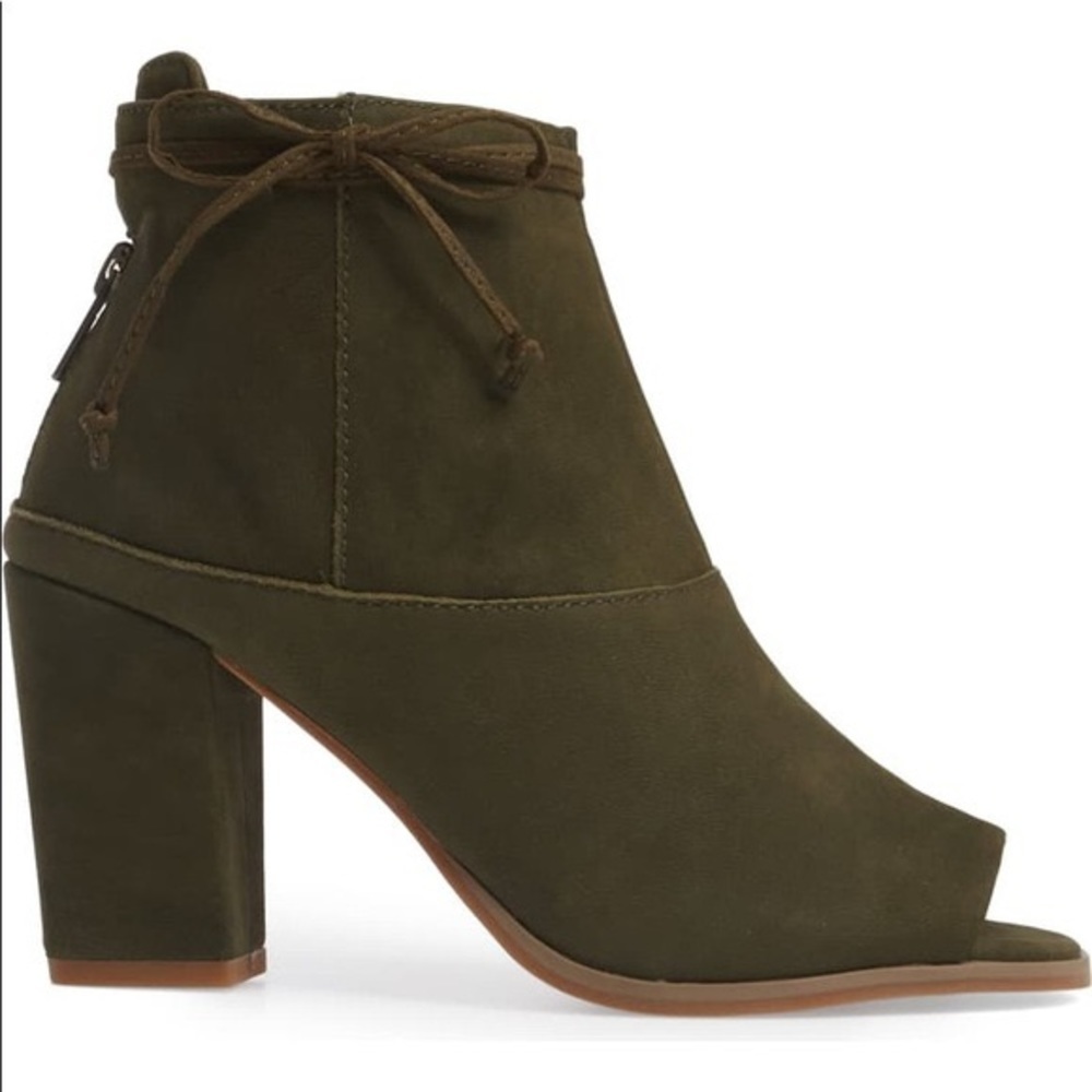 Anthropologie Leather Peep Toe Booties Green Sz 6